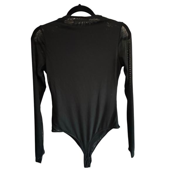 NAKED WARDROBE NEW $58 Mesh Black Long Sleeve Bodysuit - Picture 3 of 6
